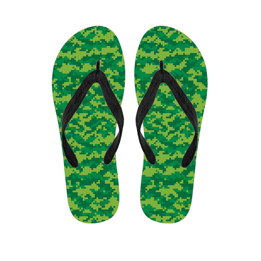 Green Digital Camo Pattern Print Flip Flops