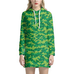Green Digital Camo Pattern Print Hoodie Dress