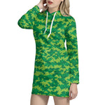 Green Digital Camo Pattern Print Hoodie Dress