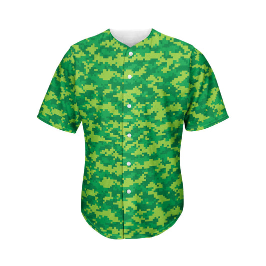 Green Digital Camo Pattern Print Men's Baseball Jersey