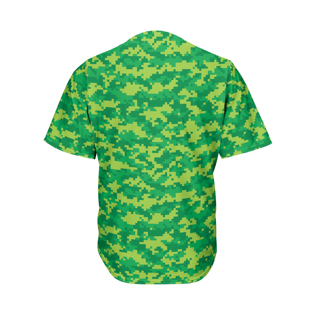 Green Digital Camo Pattern Print Men's Baseball Jersey