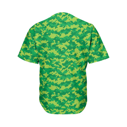 Green Digital Camo Pattern Print Men's Baseball Jersey