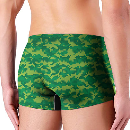 Green Digital Camo Pattern Print Men's Boxer Briefs