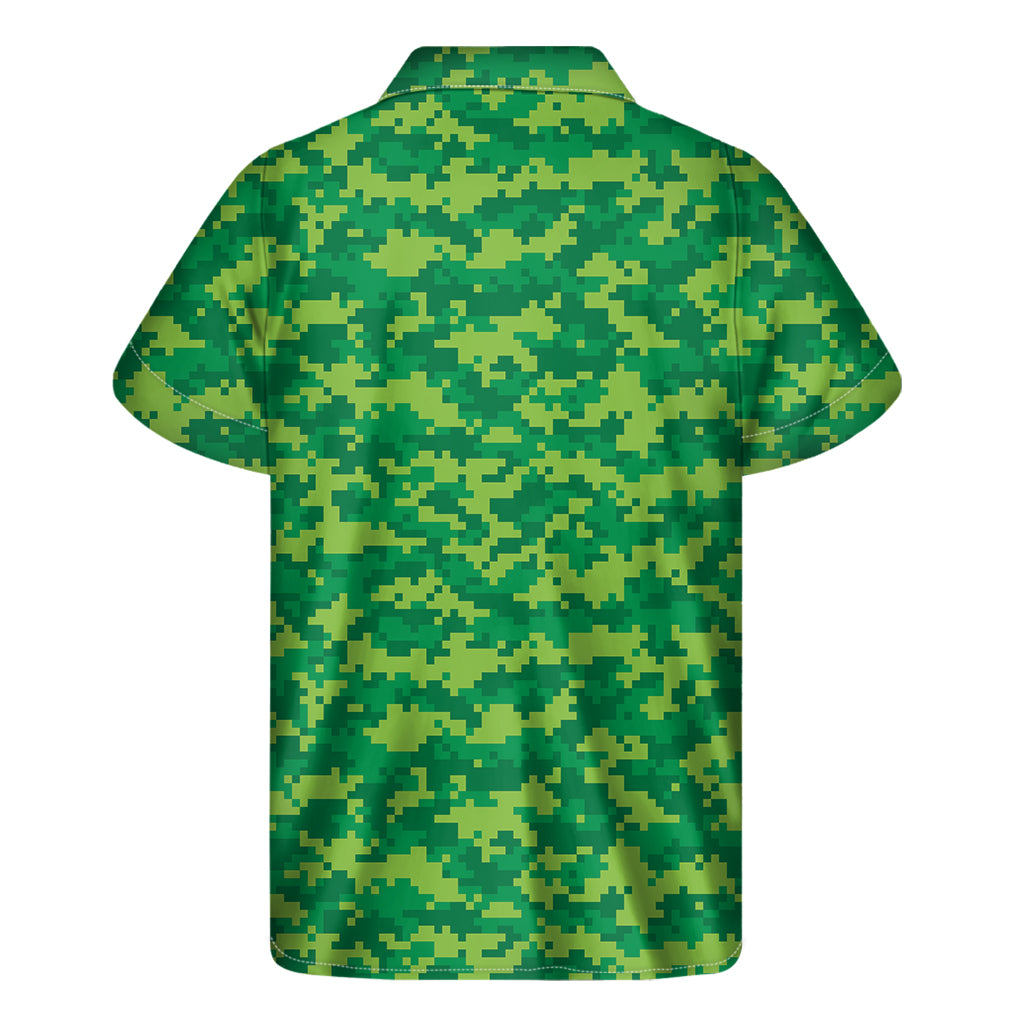Green Digital Camo Pattern Print Men's Short Sleeve Shirt