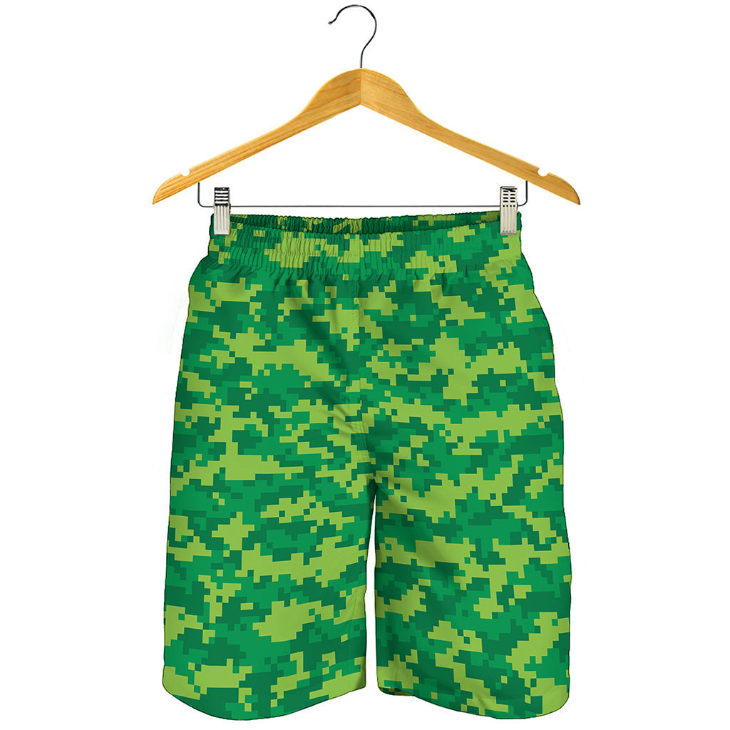 Green Digital Camo Pattern Print Men's Shorts