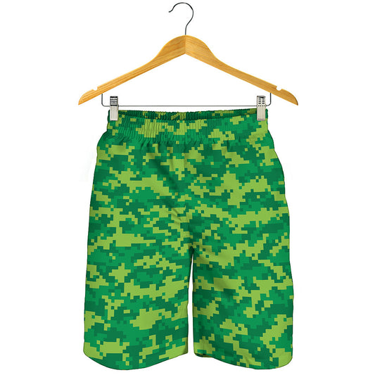 Green Digital Camo Pattern Print Men's Shorts