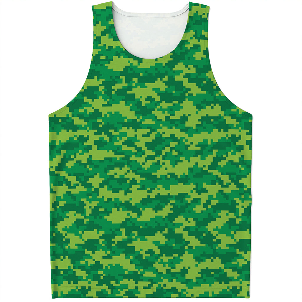 Green Digital Camo Pattern Print Men's Tank Top