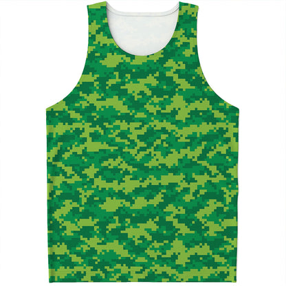 Green Digital Camo Pattern Print Men's Tank Top