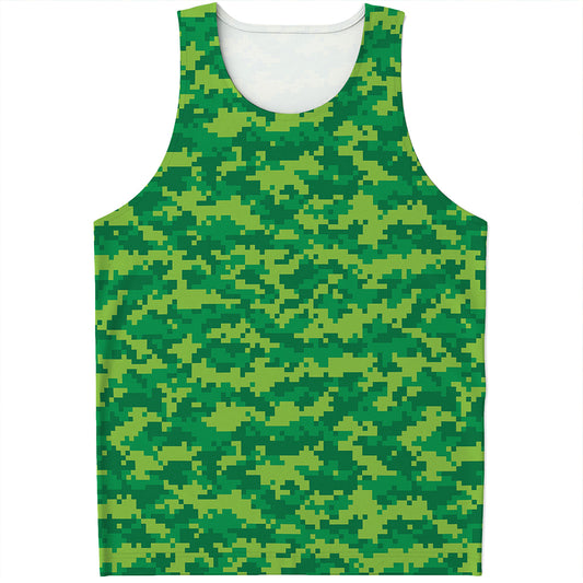 Green Digital Camo Pattern Print Men's Tank Top
