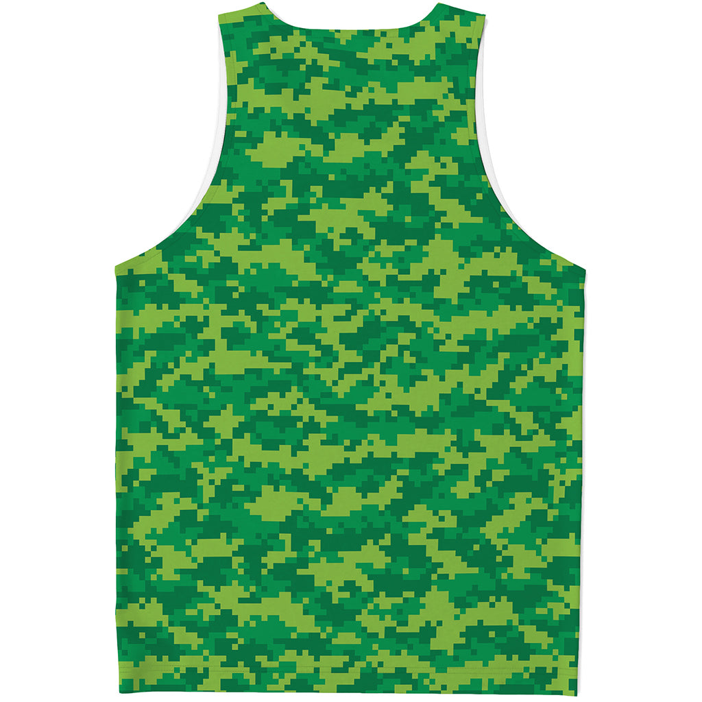 Green Digital Camo Pattern Print Men's Tank Top