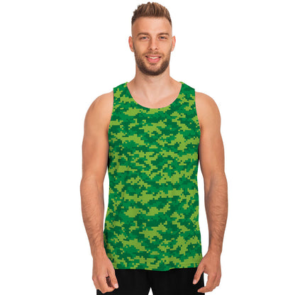 Green Digital Camo Pattern Print Men's Tank Top