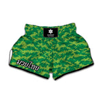 Green Digital Camo Pattern Print Muay Thai Boxing Shorts