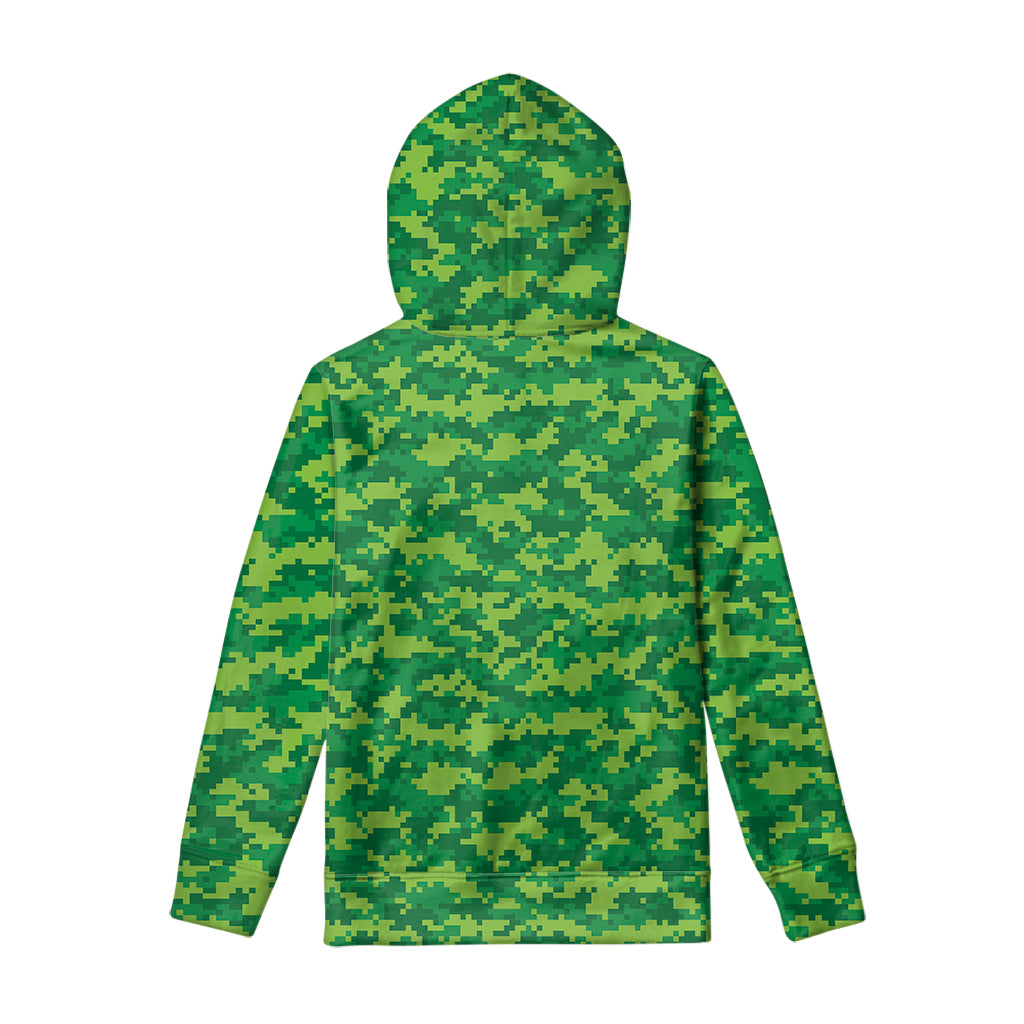 Green Digital Camo Pattern Print Pullover Hoodie