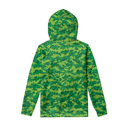 Green Digital Camo Pattern Print Pullover Hoodie