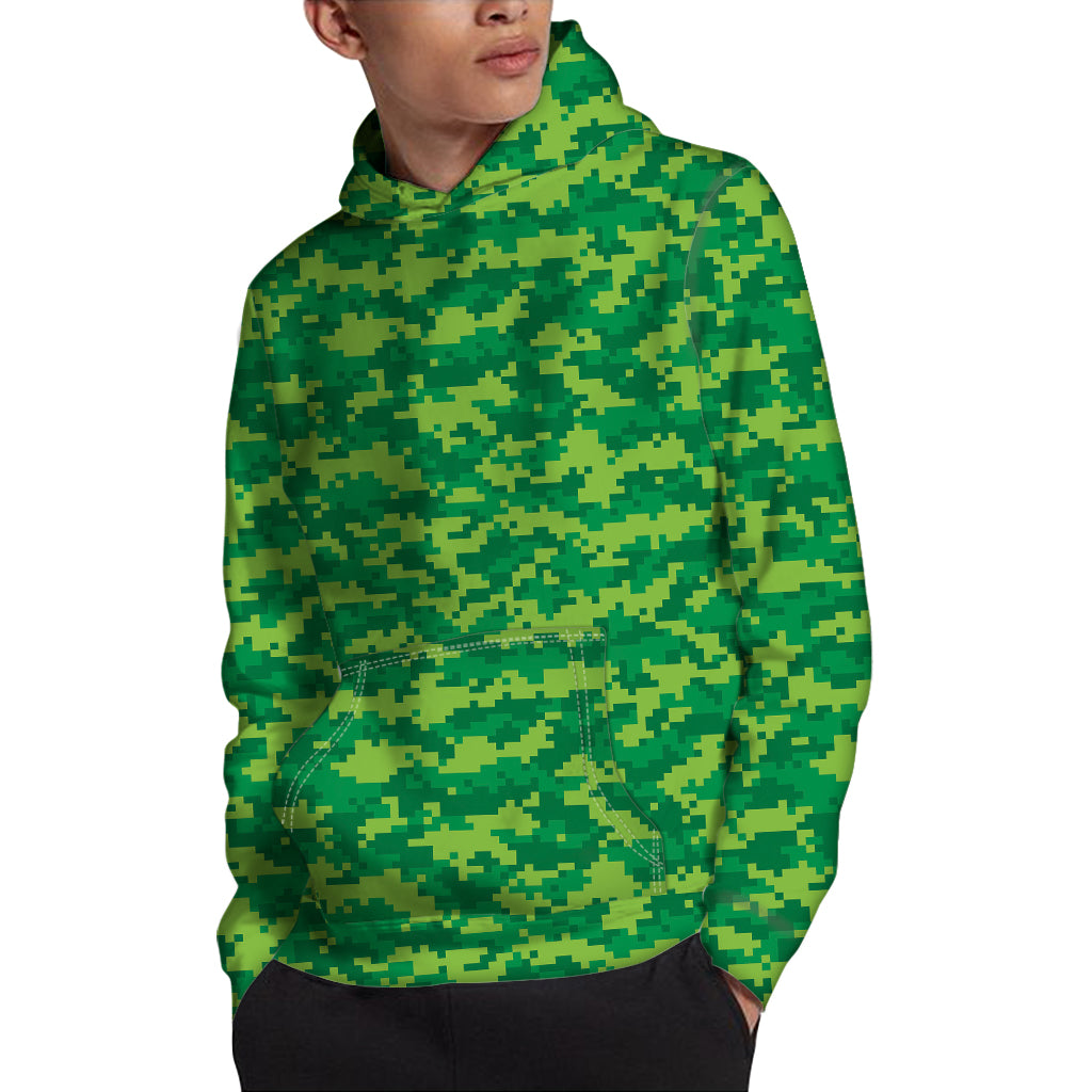Green Digital Camo Pattern Print Pullover Hoodie