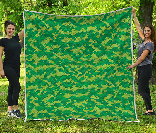 Green Digital Camo Pattern Print Quilt