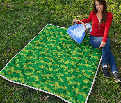 Green Digital Camo Pattern Print Quilt
