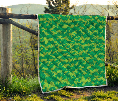 Green Digital Camo Pattern Print Quilt