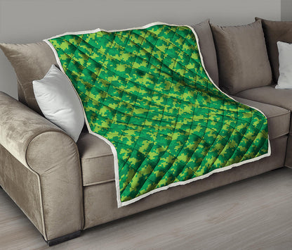 Green Digital Camo Pattern Print Quilt