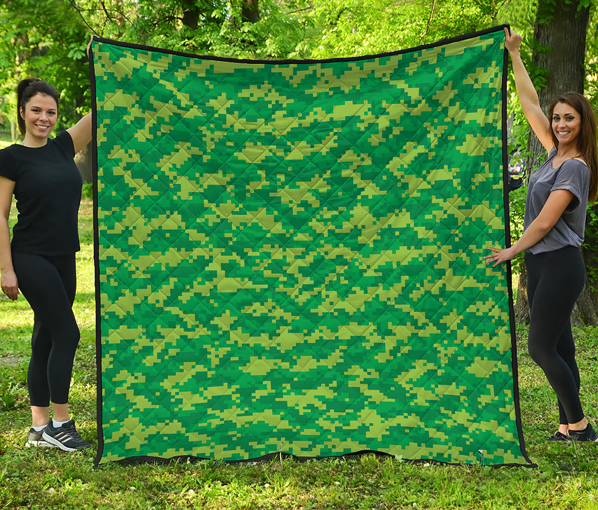Green Digital Camo Pattern Print Quilt