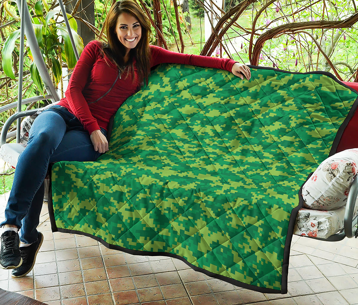 Green Digital Camo Pattern Print Quilt