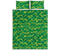 Green Digital Camo Pattern Print Quilt Bed Set