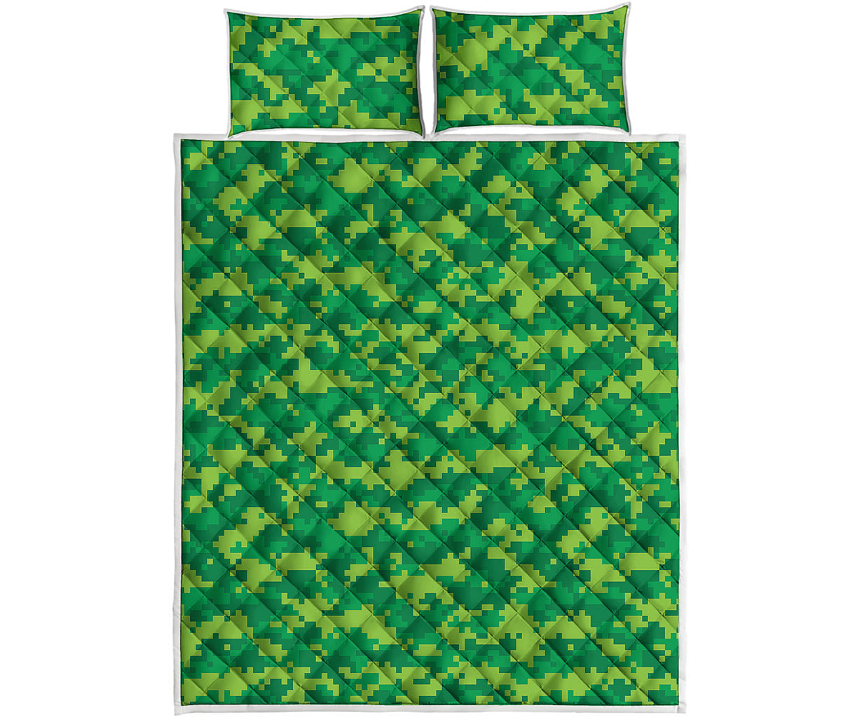 Green Digital Camo Pattern Print Quilt Bed Set
