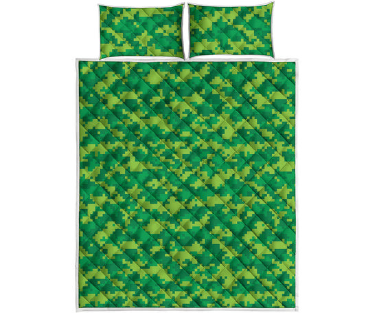 Green Digital Camo Pattern Print Quilt Bed Set