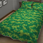 Green Digital Camo Pattern Print Quilt Bed Set