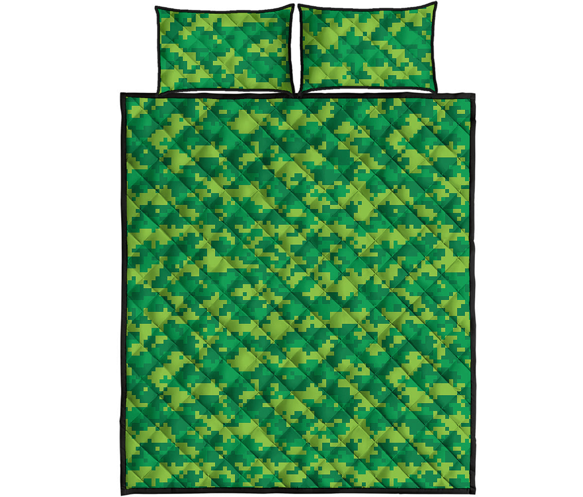 Green Digital Camo Pattern Print Quilt Bed Set