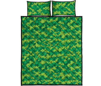 Green Digital Camo Pattern Print Quilt Bed Set