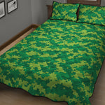 Green Digital Camo Pattern Print Quilt Bed Set