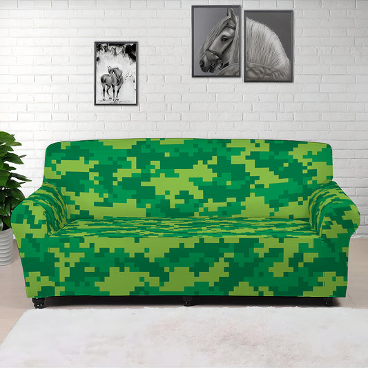 Green Digital Camo Pattern Print Sofa Cover