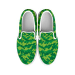 Green Digital Camo Pattern Print White Slip On Shoes