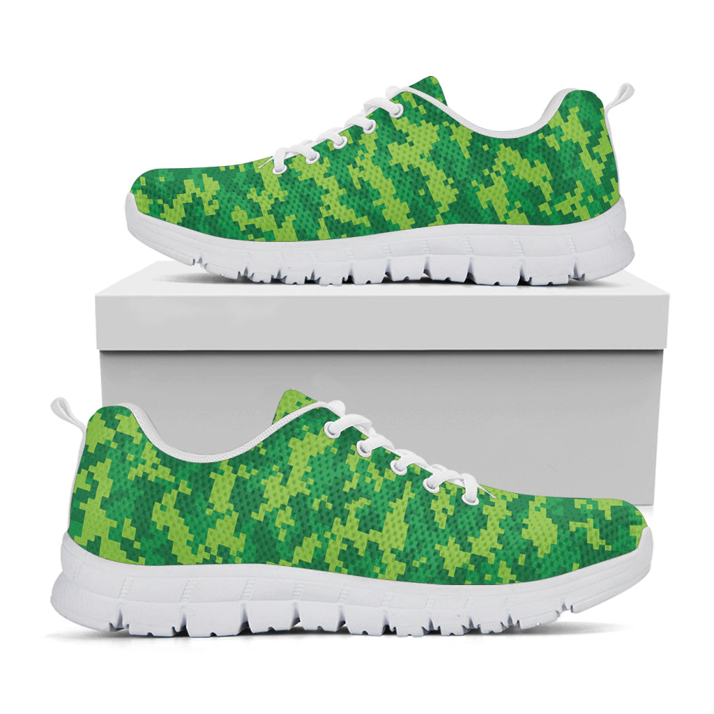 Green Digital Camo Pattern Print White Sneakers
