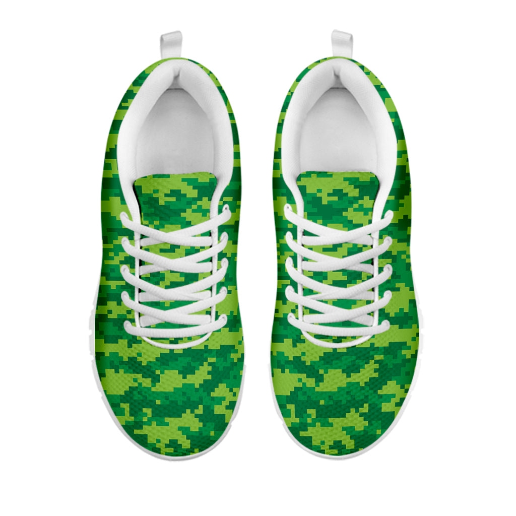 Green Digital Camo Pattern Print White Sneakers