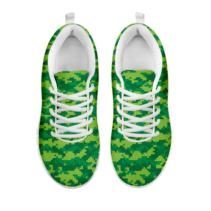 Green Digital Camo Pattern Print White Sneakers