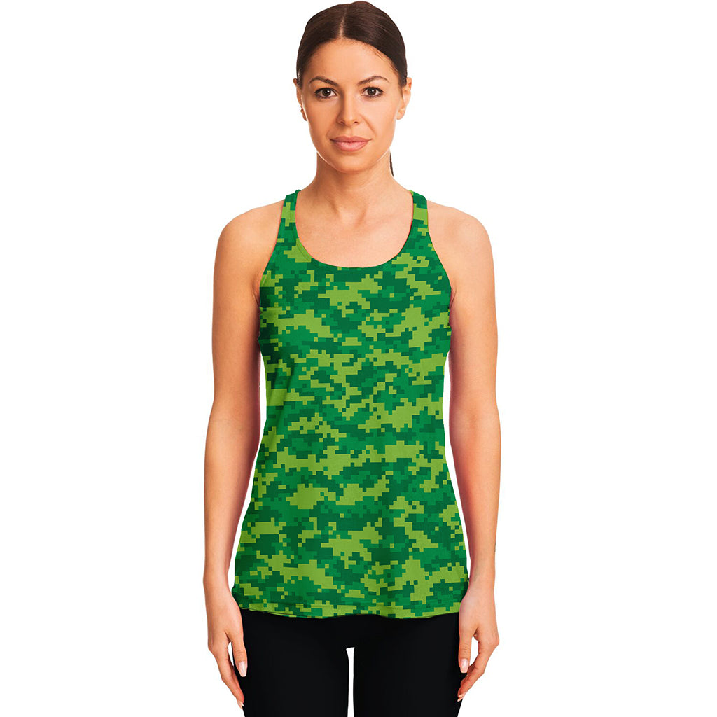 Green Digital Camo Pattern Print Women's Racerback Tank Top
