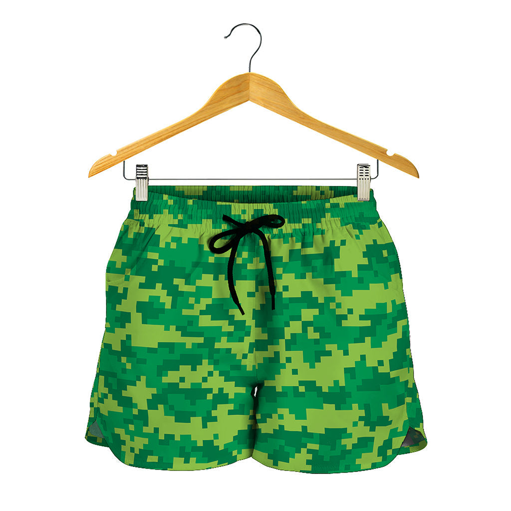 Green Digital Camo Pattern Print Women's Shorts