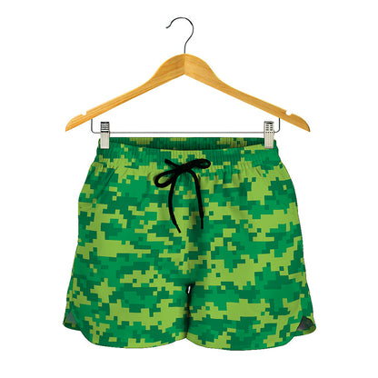 Green Digital Camo Pattern Print Women's Shorts