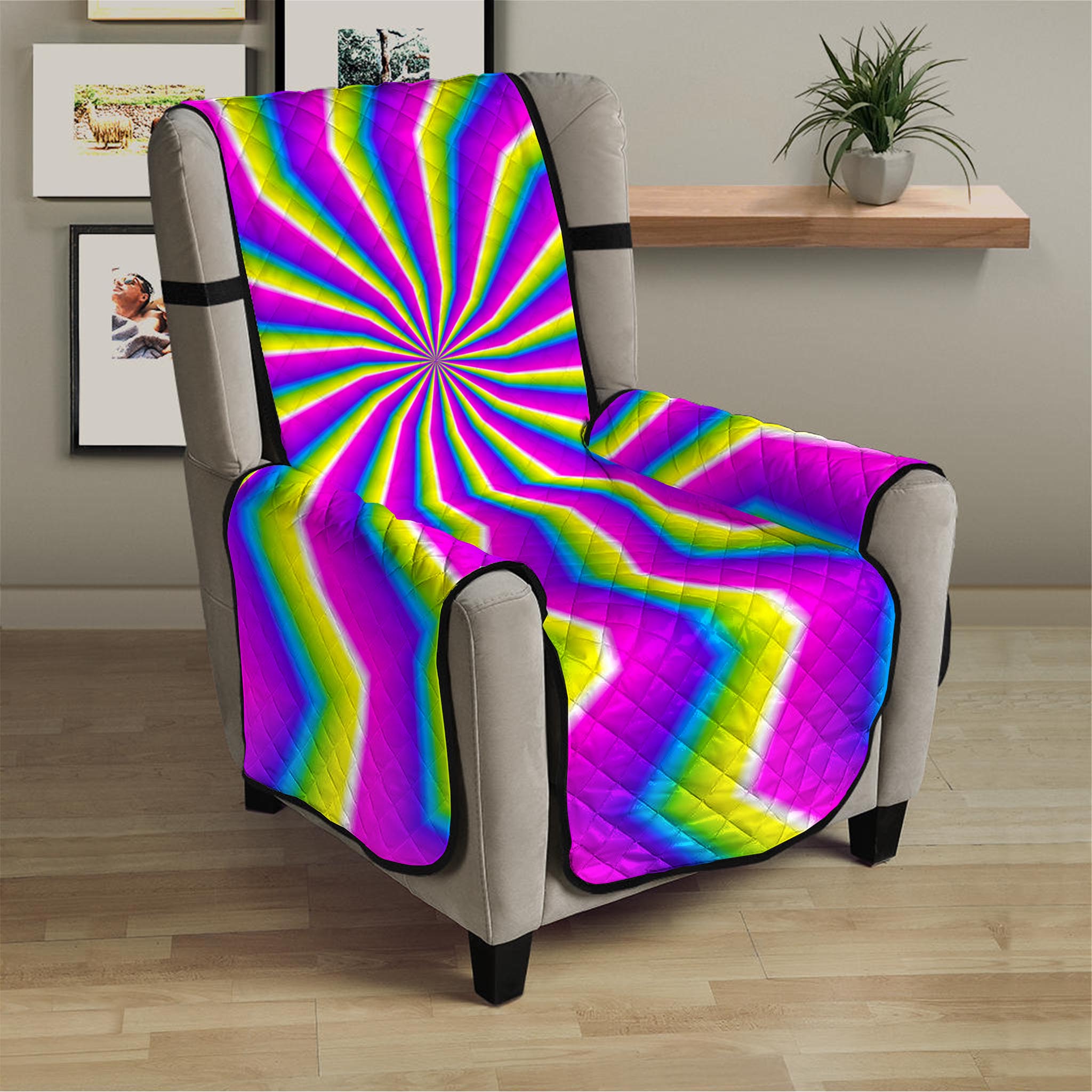 Green Dizzy Moving Optical Illusion Armchair Protector