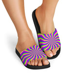 Green Dizzy Moving Optical Illusion Black Slide Sandals