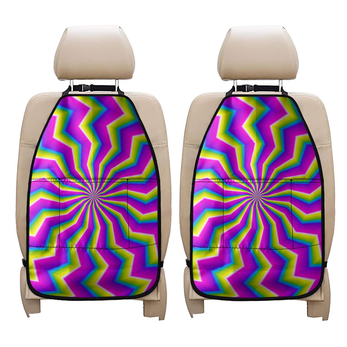 Green Dizzy Moving Optical Illusion Car Seat Organizers
