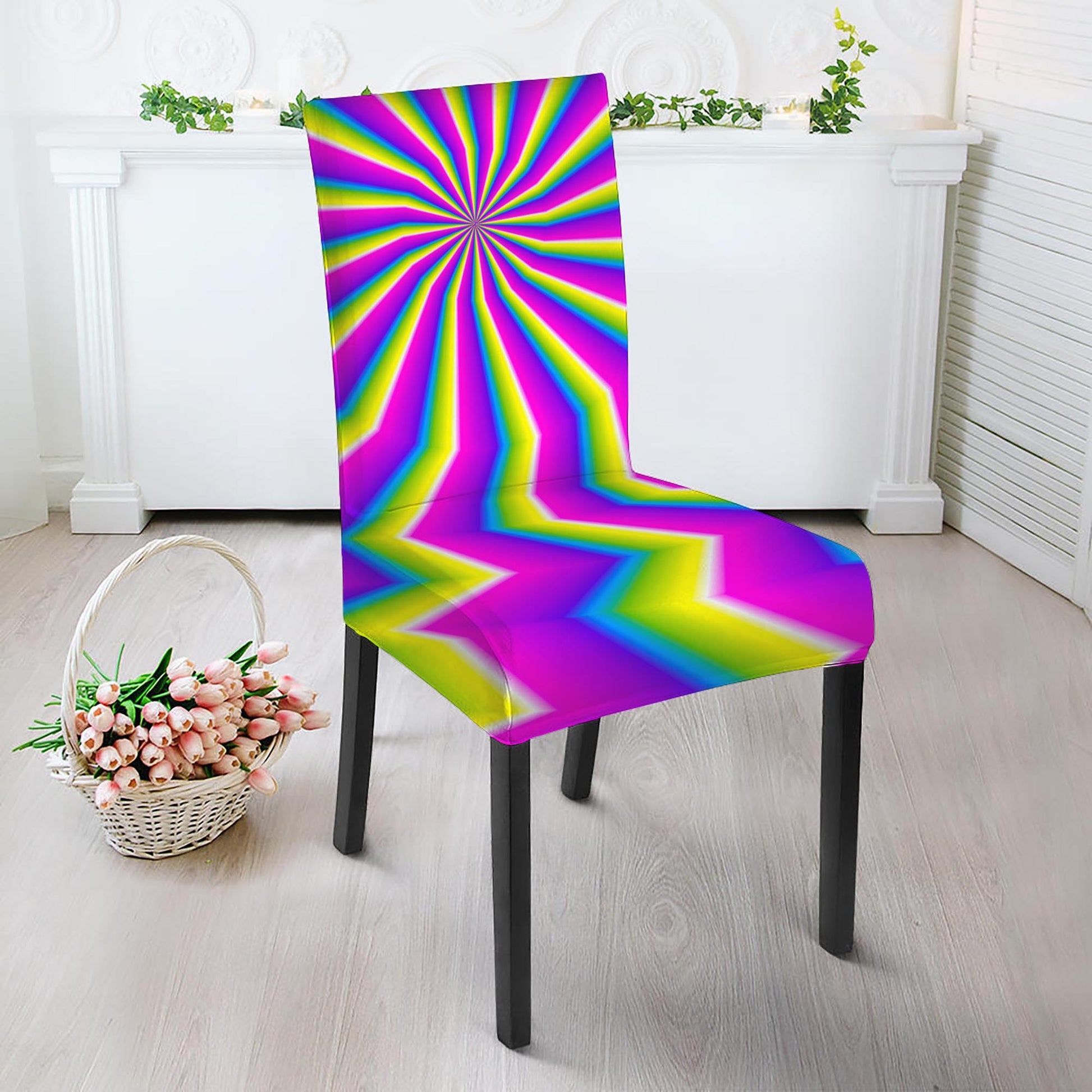 Green Dizzy Moving Optical Illusion Dining Chair Slipcover