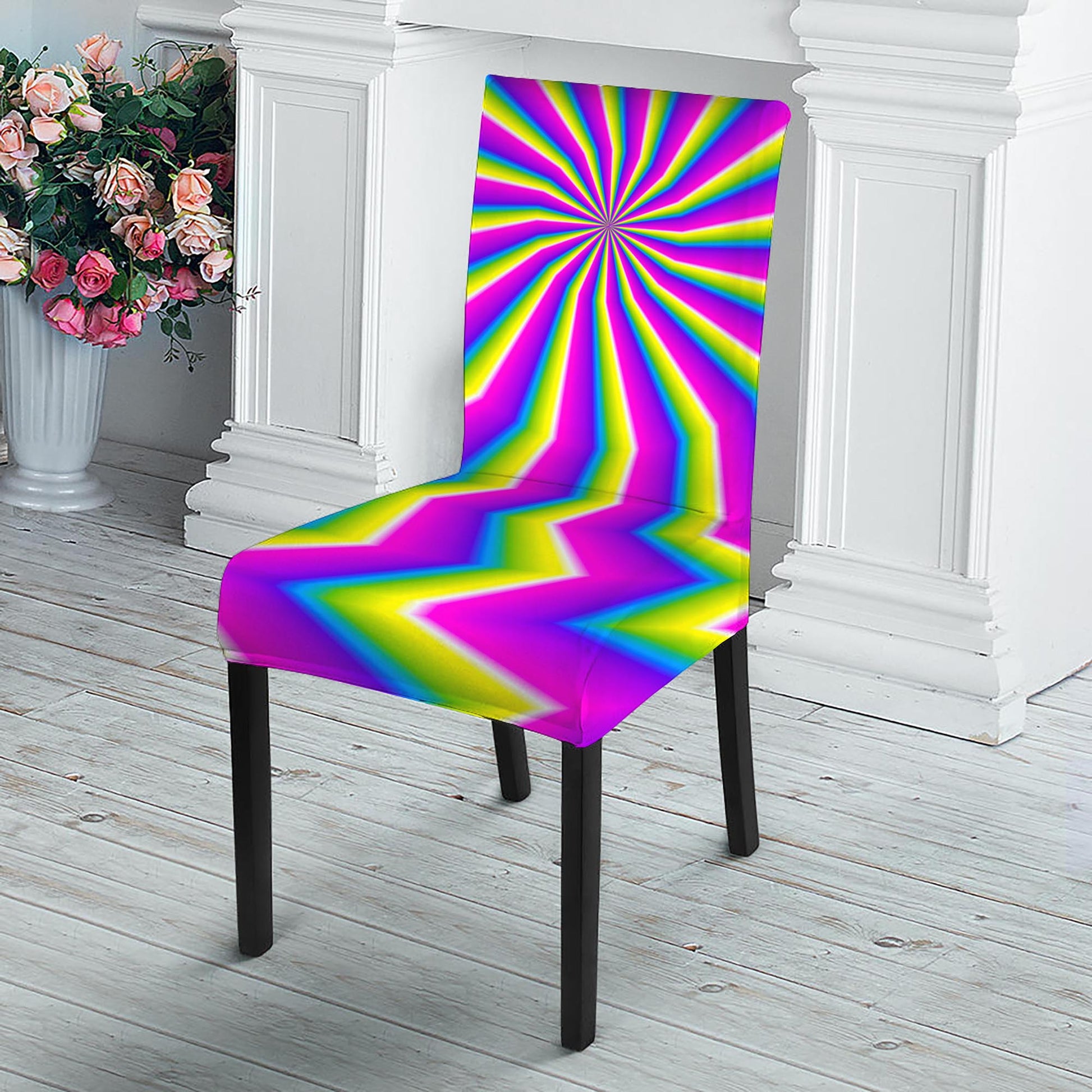 Green Dizzy Moving Optical Illusion Dining Chair Slipcover