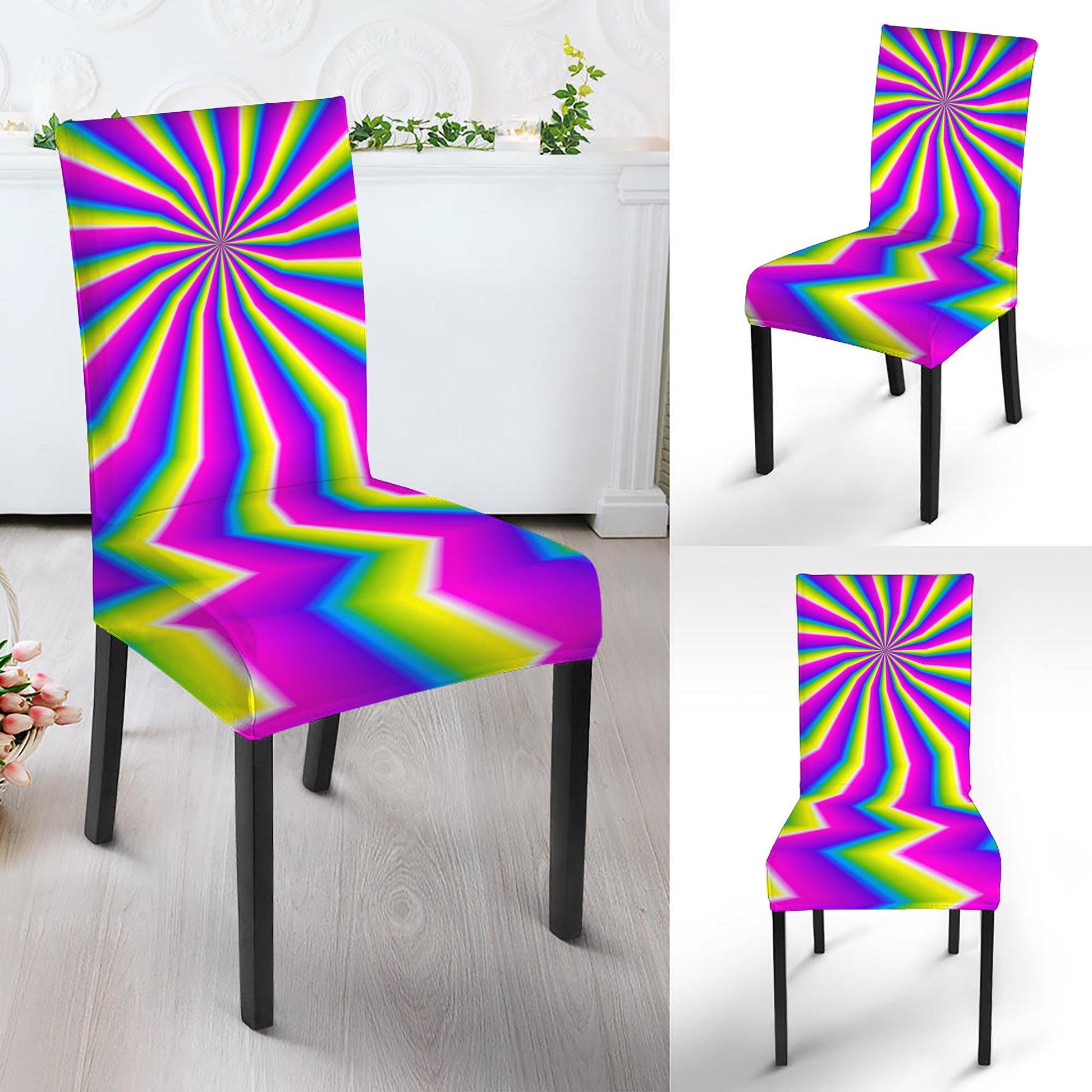 Green Dizzy Moving Optical Illusion Dining Chair Slipcover