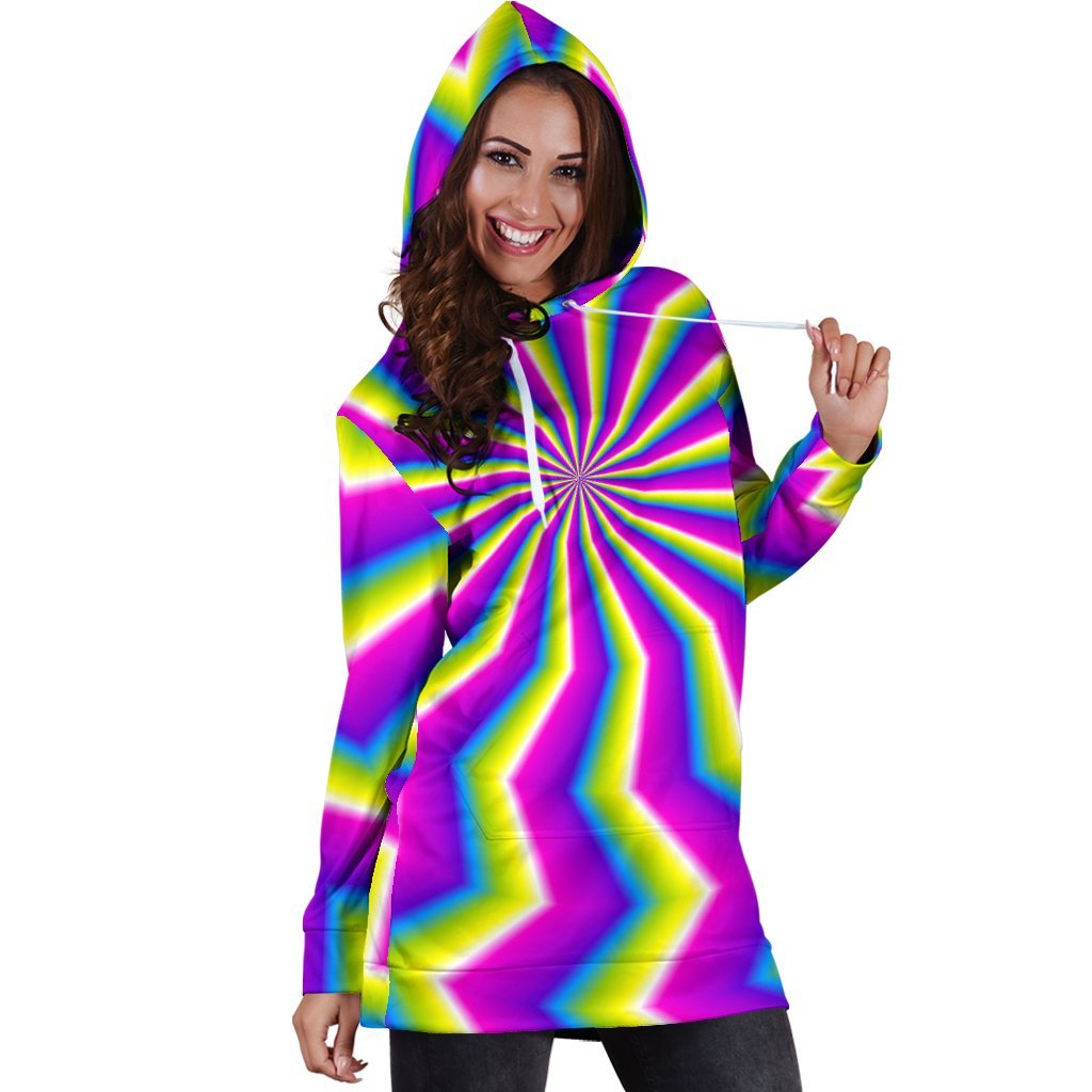 Green Dizzy Moving Optical Illusion Hoodie Dress GearFrost