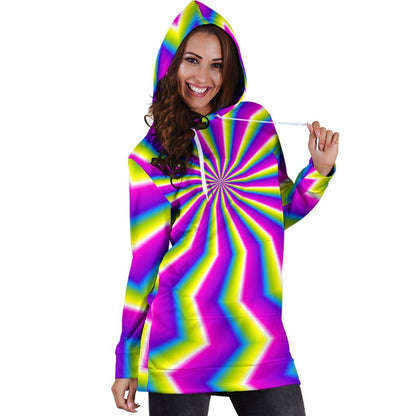 Green Dizzy Moving Optical Illusion Hoodie Dress GearFrost