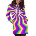 Green Dizzy Moving Optical Illusion Pullover Hoodie Dress