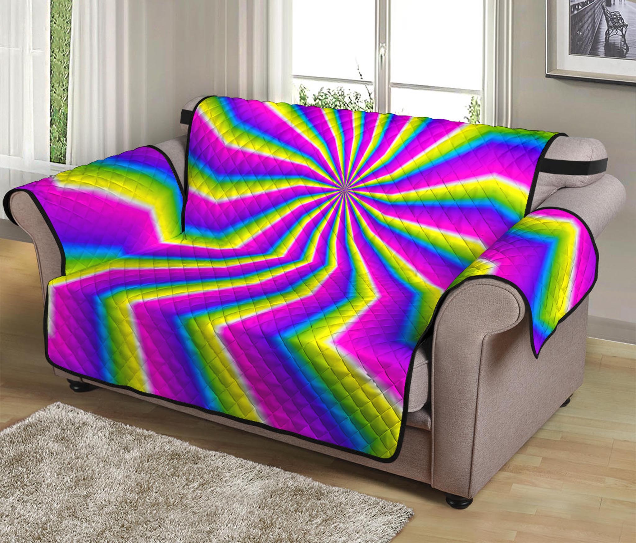 Green Dizzy Moving Optical Illusion Loveseat Protector